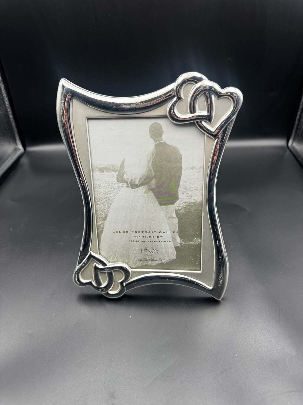 Lenox Portrait Gallery Silver Plated Double Heart 5x7 Picture Frame